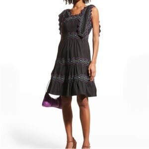 Celia B Size Large Umi Short Dress In Black Tie Shoulder Scalloped Edge